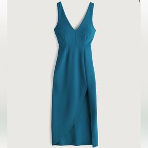 Abercrombie & Fitch Plunge Neck Midi Dress in Teal, XXL/ US20